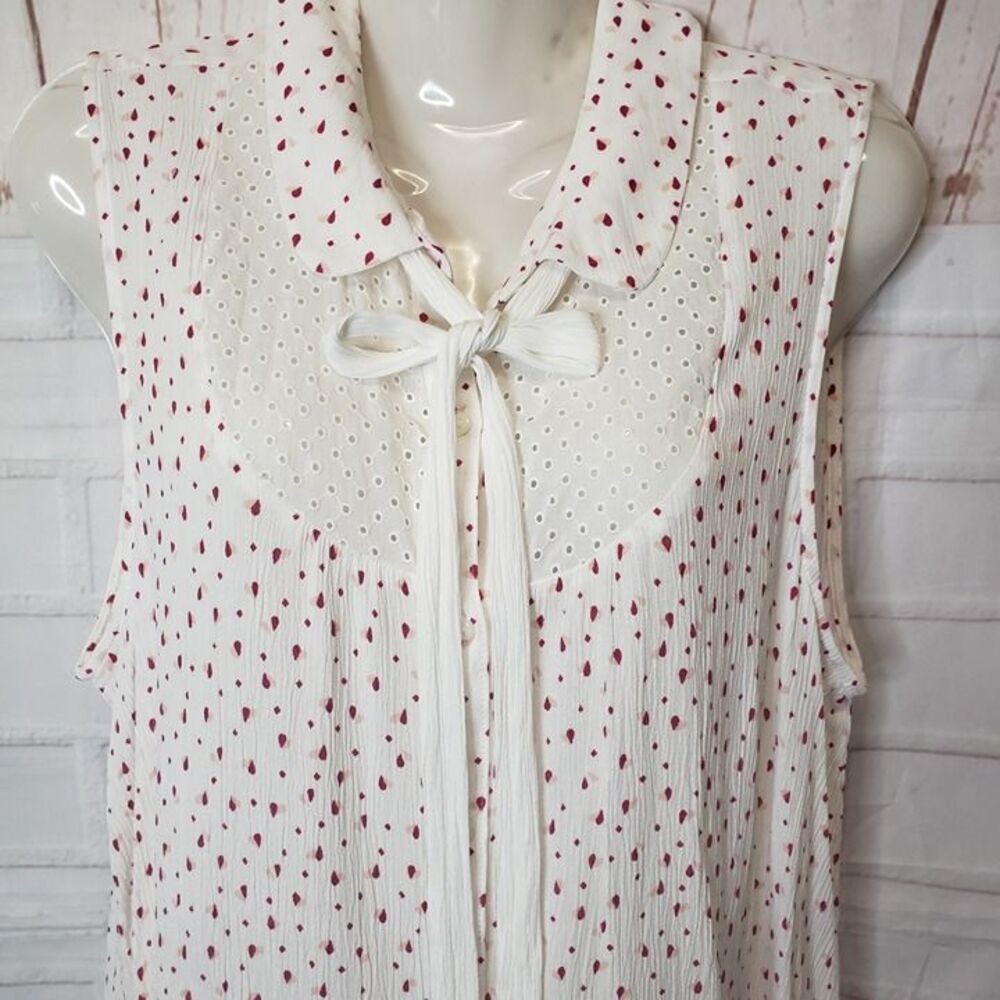 CUTE Lauren Conrad Disney Red Print Sleeveless Top XL Neck Tie Blouse